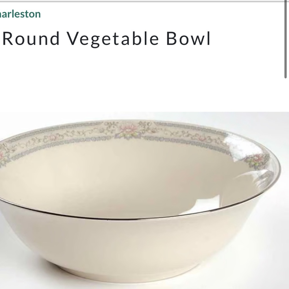 Lenox Charleston 9” Round Vegetable Bowl with Floral Pattern and Platinum Trim